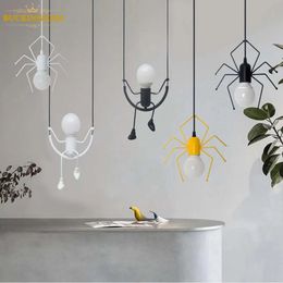 Novelty Items Pendant Light Nordic Little Man Spider Hanging Lamp Iron Swing Lamps Retro Loft Lighting LED Fixture for Kids Room Coffee Bar 231212