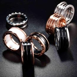 Band Rings Finger 925 Baojia Silver Little Red Man Charity Black and White Ceramic 18k Rose Gold Couple Spring1780