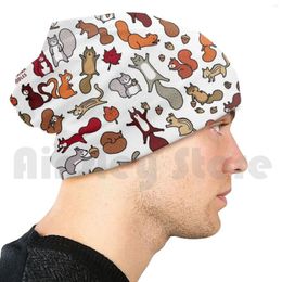 Berets Squirrels In Fall Doodle Beanies Knit Hat 1335 Print Kawaii Cute Squirrel Chipmunk Flying