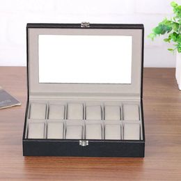 Watch Boxes Display Storage Box 12 Grids Leather Bracelet Jewellery Case Holder