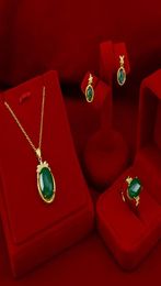 Natural Emerald Gemstone Gold Necklace Pendant 14k Yellow Jewellery Set Ring Stud Earrings For Women Wedding Jewery Bracelet 5212577