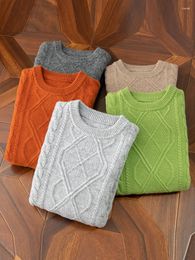 Men's Sweaters Winter Thick Round Neck Rhombus Pattern Sweater Pure Wool Knit Pullover Business Casual All-Match Top Woollen