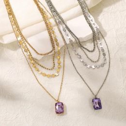 Pendant Necklaces Fashion Hip Hop Multilayer Link Chain Necklace Sequin Purple Crystal Sexy Clavicle Choker Women Boho Trend Party Jewelry