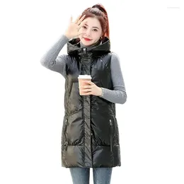 Women's Vests Autumn Winter Down Cotton Vest Women 2023 Loose Hooded Jacket Pure Colour Fashion Waistcoat Concealed Zipper Coat Female