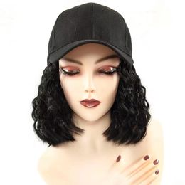 Wig Caps Short Hair Wavy Straight Hair Baseball Cap Wig Synthetic Natural Wig Black Hat Wig Cap Hair Baseball Cap Adjustable 231211