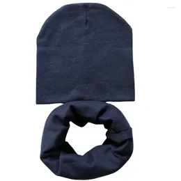 Berets Fashion For 4 To 12 Years Old Solid Colour Cotton Children Hat Scarf Set Autumn Winter Boys Girls Beanies Cap