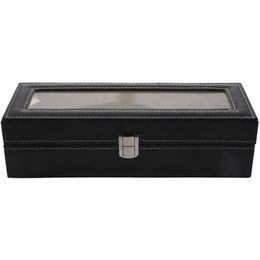 Watch case Leather watch box Jewelry box Gift for men 6 compartments - Black298Z