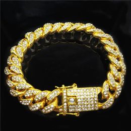 Cuban Link pendants Chains Hip-hop jewelry 18K full diamond 12mm wide men's Cuba chain bracelet187Q