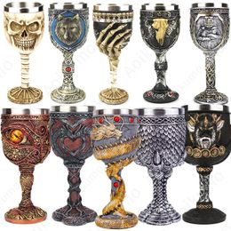 Mugs Creative 3D Gothic Wine Goblet Style Contain Dragon Claw Viking Skull Skeleton Punk Glass Halloween Gifts Bar Drinkware Cup 231211