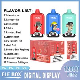 Original bar ELF BOX Digital display 12000 puff disposable vape 12 Flavors Puff 12k e cigarette 500mah Rechargeable Battery Prefilled 25ml Cartridge 2% VS bang king