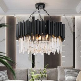 Modern black chandelier lamp living room round crystal bedroom kitchen hanging light home decor indoor lighting295b