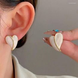Stud Earrings 2023 Korean Light Luxury White Oil Dropping Love For Women Fashion Elegant Metal Heart Earring Jewelry Gifts