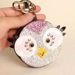 Cute Owl Chicken Crystal Cartoon Anime Coin Purse Keychain Pendant Pu Leather Wallet Key Chain For Women Bag Charm261D