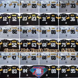 Custom 75th Vintage 75 Joe Greene 1969 Football Jerseys 84 Antonio Brown 59 Jack Ham 31 Donnie Shell 82 John Stallworth 88 Lynn Swann 20 Rocky Bleier 23 Mike Wagner