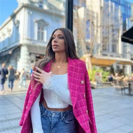 Women s Suits Blazers elegant texture double breasted tweed suit long sleeved pocket jacket fashionable street top 231212