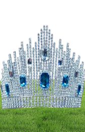 Hair Clips Barrettes Blue Crystal Miss Universe Pageant Tiaras Large Crowns Clear Rhinestone Headpiece Wedding Bridal Prom Party514696611