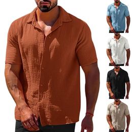 Men's Casual Shirts Selling Summer Mens Lapel Solid Color Shirt For Men Linen Button Down Short Sleeve Beach Dress