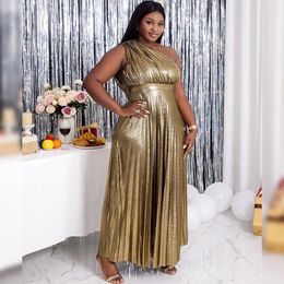 Casual Dresses African Woman Elegant Banquet Dress One-shoulder Vestido Pleated Fashion Party Female