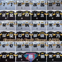 Custom DIY 75th Vintage 75 Joe Greene 1969 Football Jerseys 26 Rod Woodson 36 Jerome Bettis 63 Dermontti Dawson 83 Heath Miller 95 Greg Lloyd Hines Ward Franco Harris