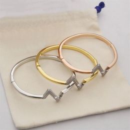 Europe America Fashion Style Lady Women Brass 18K Gold Engraved Letter Settings Diamond Volt Bangle Bracelet 3 Colour Q95980 Q05002241b