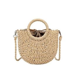 Summer Straw Beach Bag Handmade Round Women Shoulder Bags Raffia Circle Rattan Bags Bohemian Casual Woven Basket Handbags 2021302j