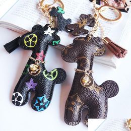 Key Rings Leather Designer Keyring Pu Animal Pendant Bag Charms Keychains Cute Fashion Gift Jewellery Accessories Cartoon Giraffe Chains Dhj23