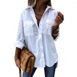 Women's Blouses Women Baggy Shirt Button Up Long Sleeve Ladies Casual Loose Plain Blouse Tops