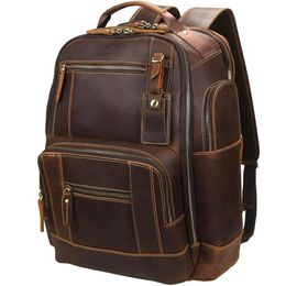Backpack For Men's Vintage Full Grain Leather 15 6 Inch Laptop Daypack Large Capacity Business Camping Travel 24L Rucksack189B