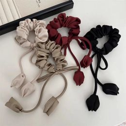 Tulip Design Hair Rope Tulip Ribbon Large Scrunchies Hair Ring Hair Accessories Tassel Elastic Hair Tie DIY Vintage Elegant