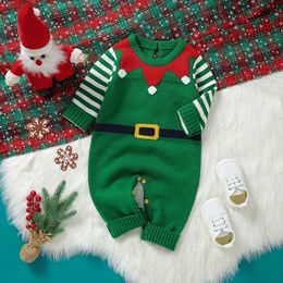 Rompers Infant Boys Girls Winter Green Santa Claus Knitted born Unisex Christmas Jumpsuits Clothes Children Overall 231211