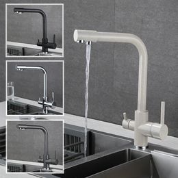 Kitchen Faucets Filtered Faucet Balck with Dot Brass Purifier Dual Sprayer Drinking Water Tap Vessel Sink Mixer Torneira 231211