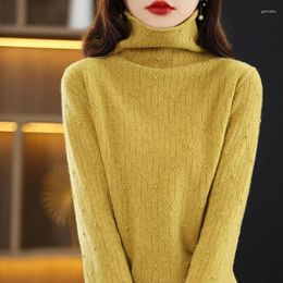 Women's Sweaters High-grade Autumn And Winter Heavy Industry Jacquard 100 Pure Wool Turtle Neck Loose Pile Collar Bottoming Sweater