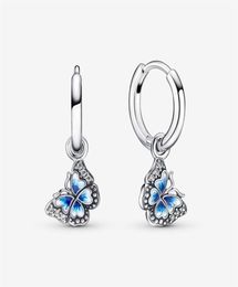 Rose Gold Plated 100 925 Sterling Silver Blue Butterfly Hoop Earrings Fashion European Earring Wedding Egagement Jewellery Accessor2425589