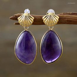 Stud Earrings Latest Amethysts Lapis Dangling Women Chunky Statement Bold Stones Jewellery Femme Creative Gifts