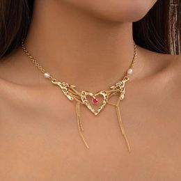 Choker Trendy Personality Gold Plated Heart Zircon CZ Necklace Geometric Irregular Beads Long ChainTassel Aesthetic Y2K Jewellery