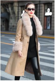 Women's Leather 2023 Genuine Jacket Women Fur Collar Long Sheepskin Coat Female Warm Winter Down Jackets Korean Femme Veste