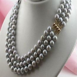 NEW 3 ROW 8-9MM tahitian silver gray PEARL NECKLACE 16-18 2197