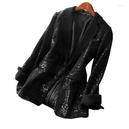 Women's Suits Black Womens Suit Jacket Female Blazer Fashion Sequin One Button Slim Fit Ladies Dress Professional Commuting Clothing