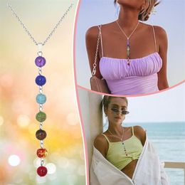 Chains Woman Beaded Necklace7 Chakra Stones Pendant Necklace Beads Gemstone Healing Jewellery Pendants Reiki Spiritual Yoga Penda257n