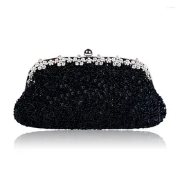 Evening Bags Vintage Luxury Sequin Beaded Clutches Handbag For Women Trendy Silver Gray Black Retro Small Clutch Prom Party Bag Purse