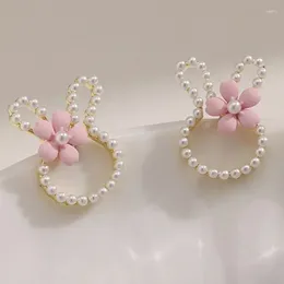Stud Earrings Sweet Flower For Women Elegant Imitation Pearls Small Ear Studs Cartoon Lovely Jewelry Girl Gifts