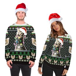 3d Sweatshirts Christmas Cat and New Year Tie-dye Sweat Mens Crewneck Hoodies Plus Size 006