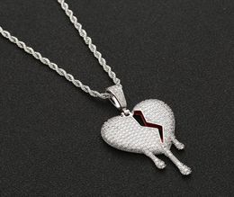 Red oil Drip Bro Hearts Necklace Pendant With Rope Chain Gold Silver Colour Cubic Zircon Men Women Hip hop Jewelry7382179