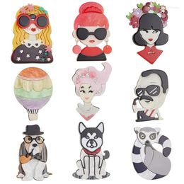 Brooches YAOLOGE Acrylic Cartoon Cute Figure Animal For Women Unisex Trend Brooch Pins Handmade Badge Jewellery Gift Party