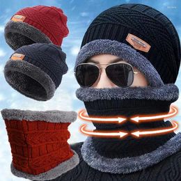 Berets 1set Winter Beanie Hat For Men Knitted Cap Women Thick Wool Neck Scarf Balaclava Mask Bonnet Hats Set