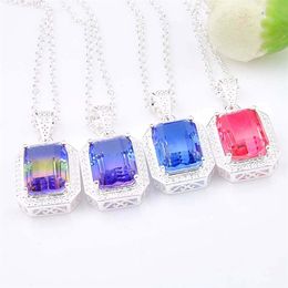 Luckyshine 4 Pcs Lot Fashion Charm Women Pendants Gradients Tourmaline Cubic Zirconia 925 Silver Wedding Pendants Necklaces Chain 190J