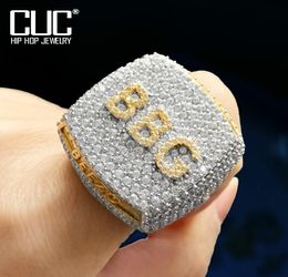 Cluster Rings Big Custom Letter Name Ring For Men Women Bling Zircon RINGS Copper Charm Gold Silver Colour Fashion HipHop Jewellery G1645484