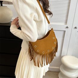 Evening Bags Women Vintage PU Leather Fringe Tassel Crossbody Bag Zipper Fashion Shoulder Rotor Western Cowboy Style Satchel