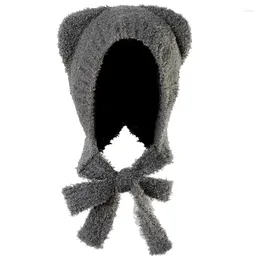 Berets Bear Ear Beanie Cap Knit Muff Hat For Girls Y2K Women Windproof Flap Skull Outdoor Activity Casual