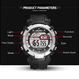 SMAEL Mens Led Watches Digital Clock Alarm Waterproof Led Sport Male Clock Wristwatches 1620 Top Brand Luxury Sports Watches Men284z